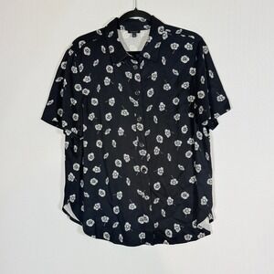 Talbots Womens Large Blouse Shirt Black White‎ Floral Cottagecore Sweet Feminine
